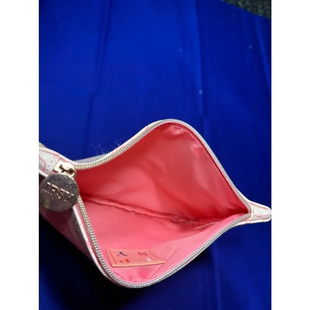 Ipsy Floral Zip Pouch - Pink on Cream